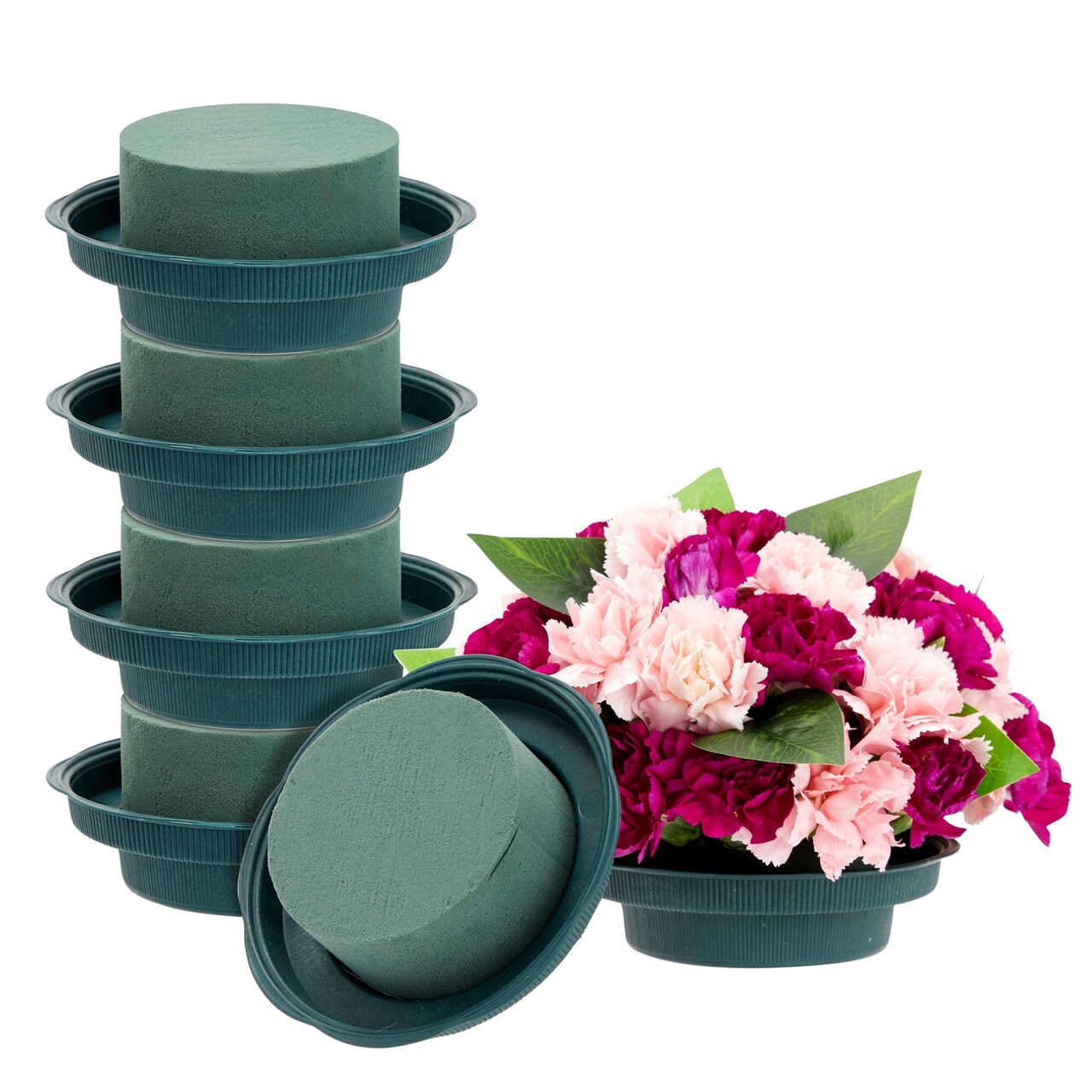 6 Pack Wet Floral Foam Round with Bowls for Flowers Arrangements, Wedding Centerpieces (4.7 x 2 In)